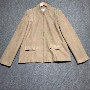 Alfred Dunner Tan Suede Jacket, Gold Studded Details Women’s Size 10 Zip Closure